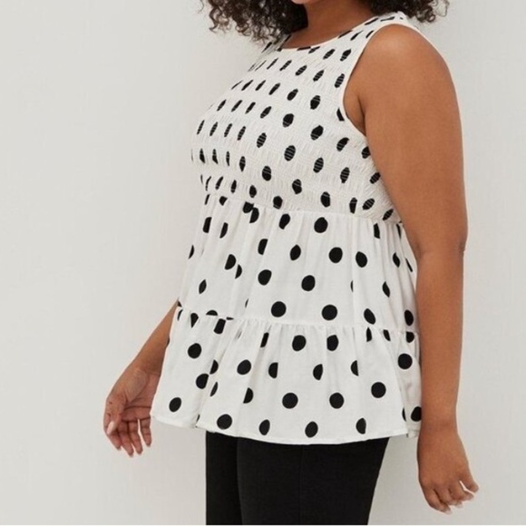 Torrid Black White Polka Dot Molly Smocked TieredTank Top - Picture 1 of 8